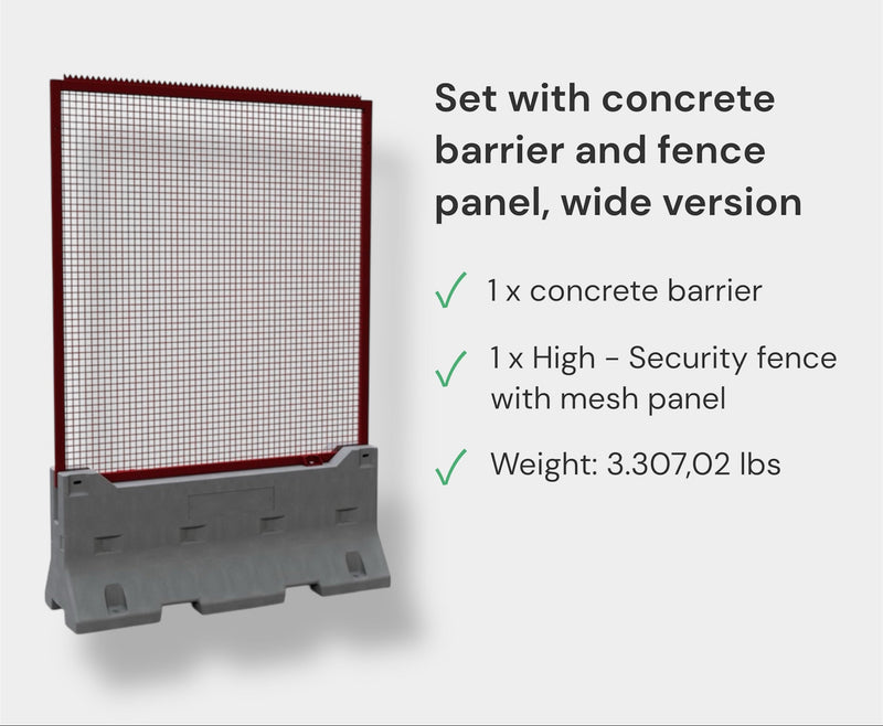 BZW 3F200-SET4-HS high security set: concrete barrier with wide anti-climb mesh panel