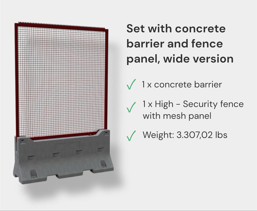 BZW 3F200-SET4-HS high security set: concrete barrier with wide anti-climb mesh panel