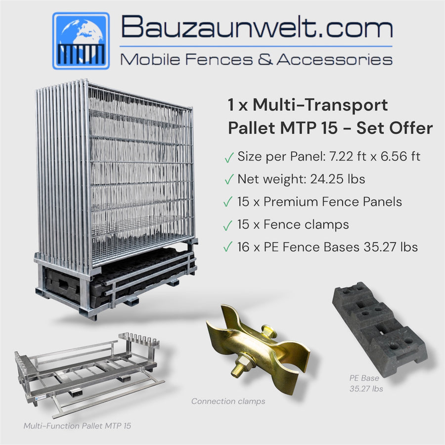 BZW MTP15-SET premium fence set, 15 galvanized panels covering 108 linear feet with pallet