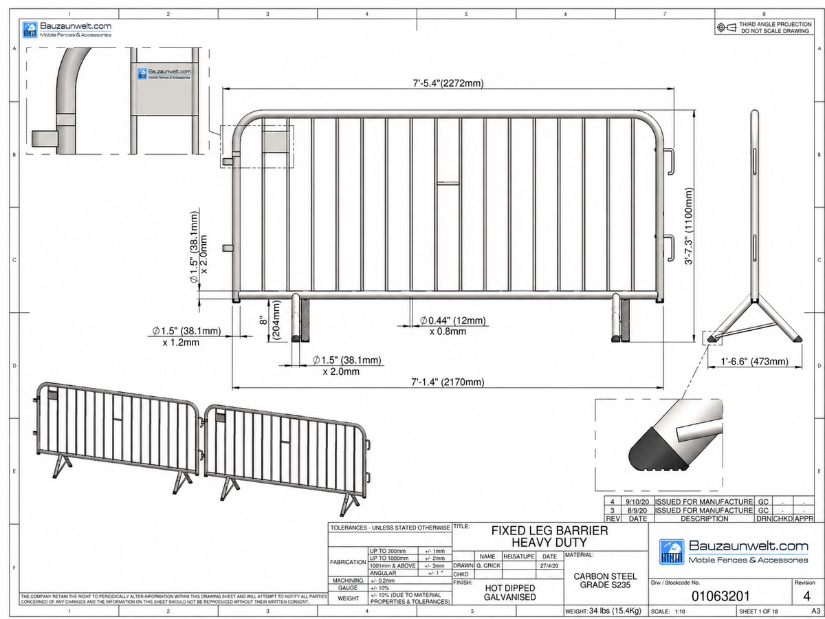 ZND Fixed Leg Barrier Heavy Duty