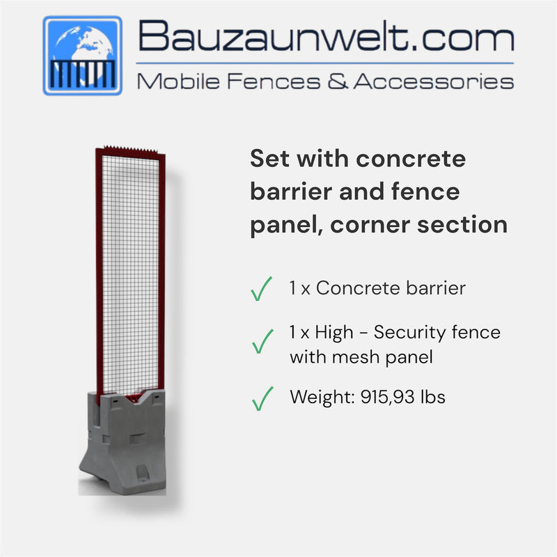 BZW 3F200-W-SET4-HS corner set, concrete barrier with narrow anti-climb mesh panel