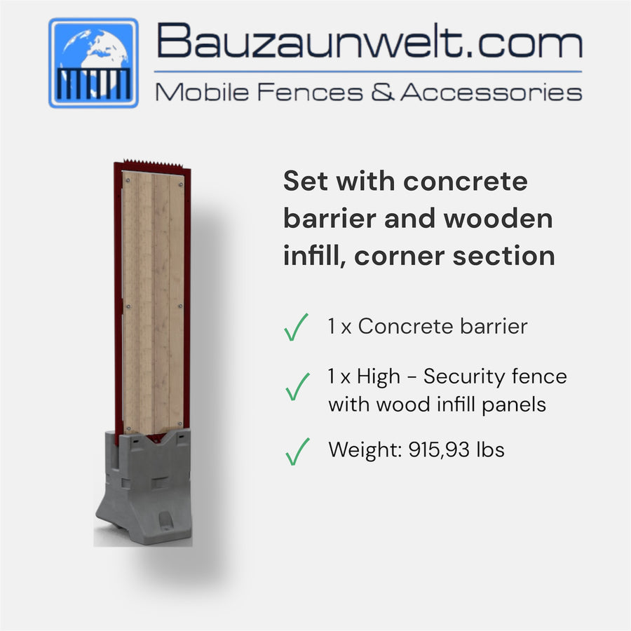 BZW high security wood infill corner set, narrow privacy panel on a concrete barrier