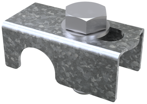 3BZK35 clamp holding a high security panel on top of a concrete barrier