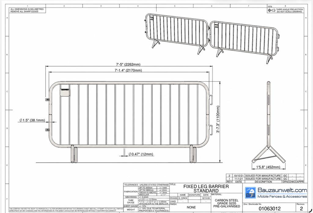 ZND Fixed Leg Barrier Standard