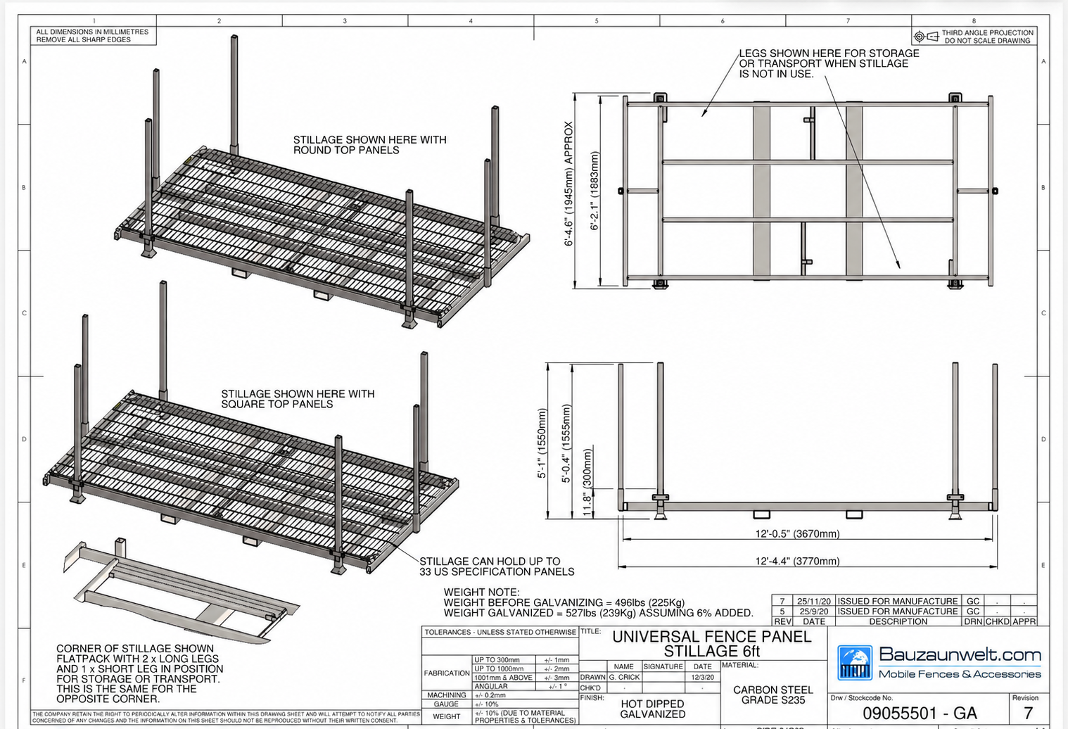 ZND Universal Fence Panel Stillage 6ft