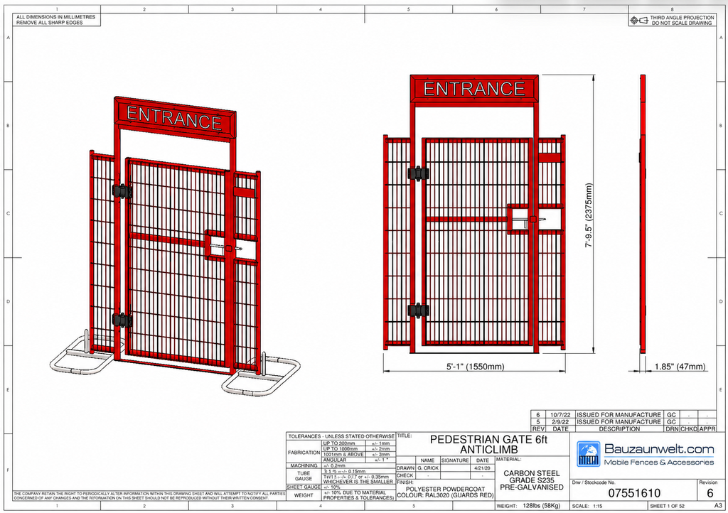 ZND Pedestrian Gate 6ft Anticlimb
