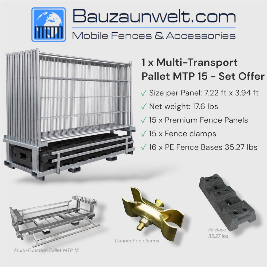 BZW MTP15-3.94 fence set, 15 panels of 7.22 x 3.94 ft covering 108 linear feet