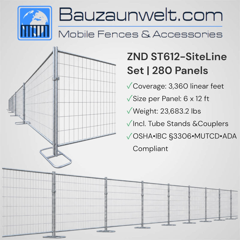 ZND ST612-SiteLine Set - 280 Panel Temporary Fence Package