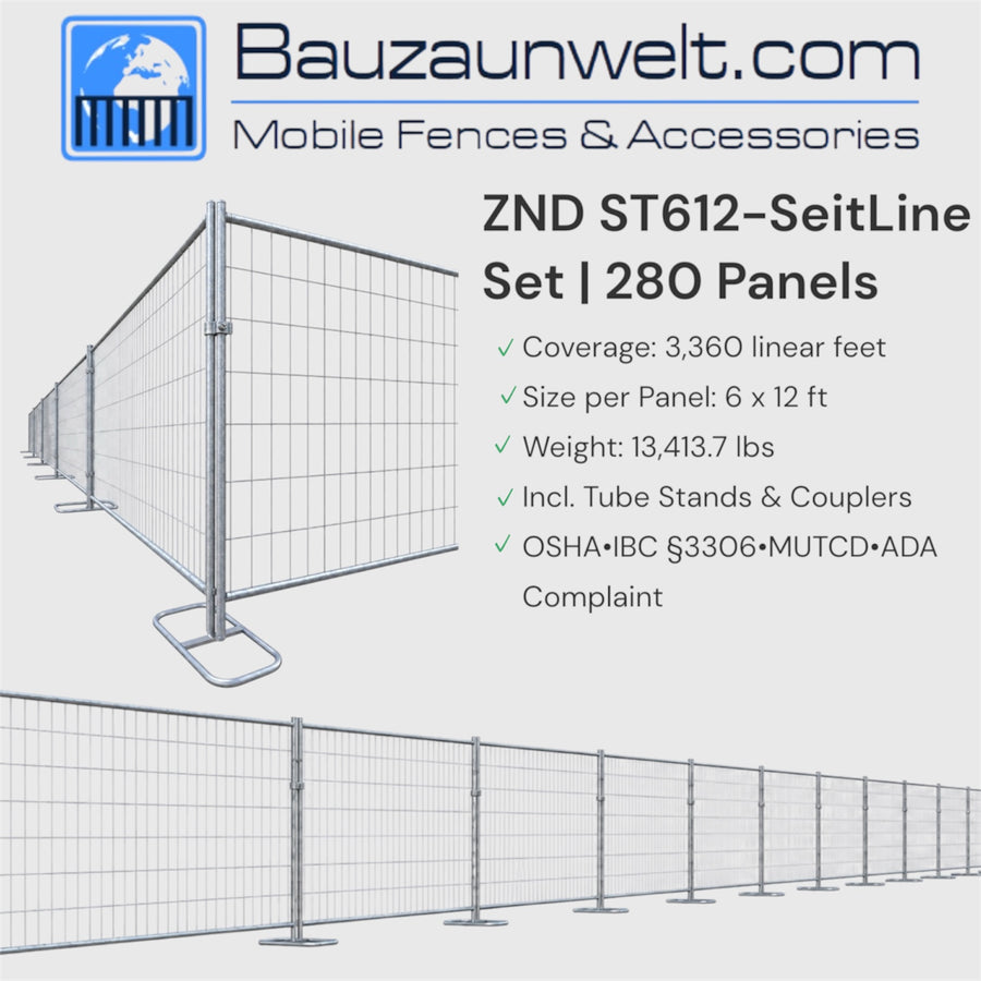 ZND ST612-SiteLine Set - 280 Panel Temporary Fence Package
